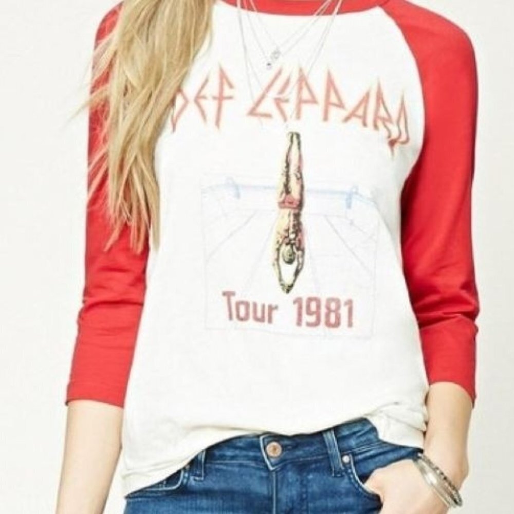 DEF LEPPARD 1981 Tour Three-Quarter Raglan Sleeve Tshirt Size M Pool Dive